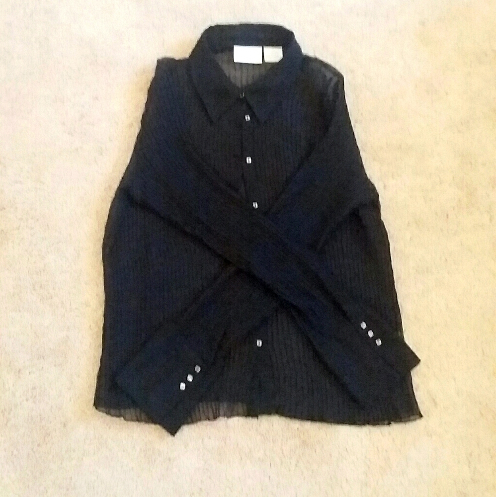Black see through long sleve button up